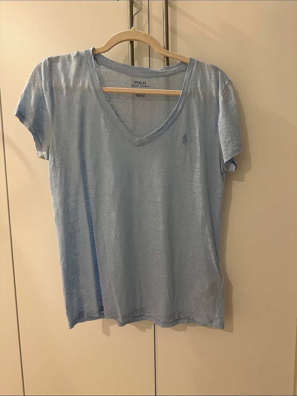 Polo by Ralph Lauren Women's Pale Blue linen V-Neck Tee